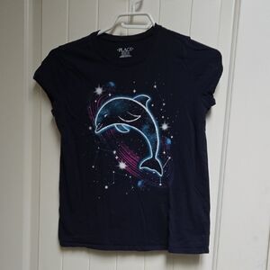 The Children Place Kids Cotton Dark Blue Dolphin Galaxy  Shirt XL Short Sleeve